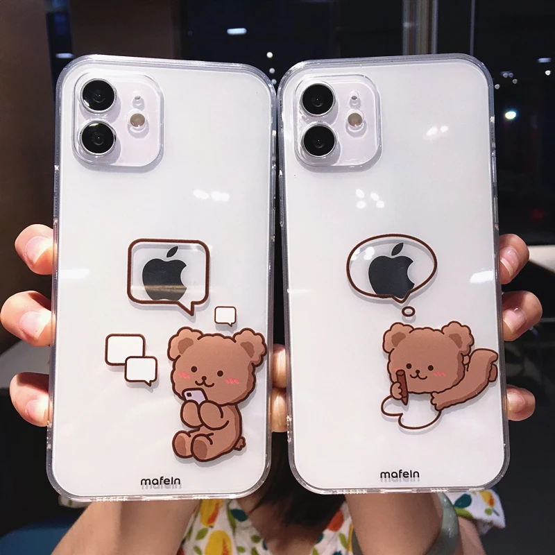 

Cute Cartoon Bear Clear Phone Case For iPhone 13 Pro Max 12 Mini 11 X XS XR 7 8 Plus Couple Creative Transparent Soft Back Cover