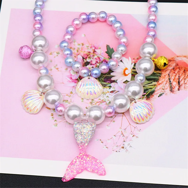 

Children's Necklace Set New Cute Cartoon Sequined Mermaid Tail Necklace Gift Set