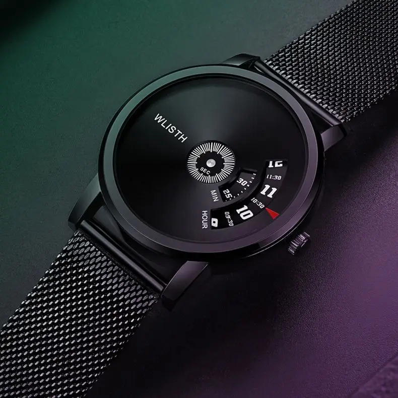 

WLISTH Waterproof Mesh Band Personality Men's Watches Fashion Creative Hours Minutes And Seconds Rotating Dial Men Wristwatches