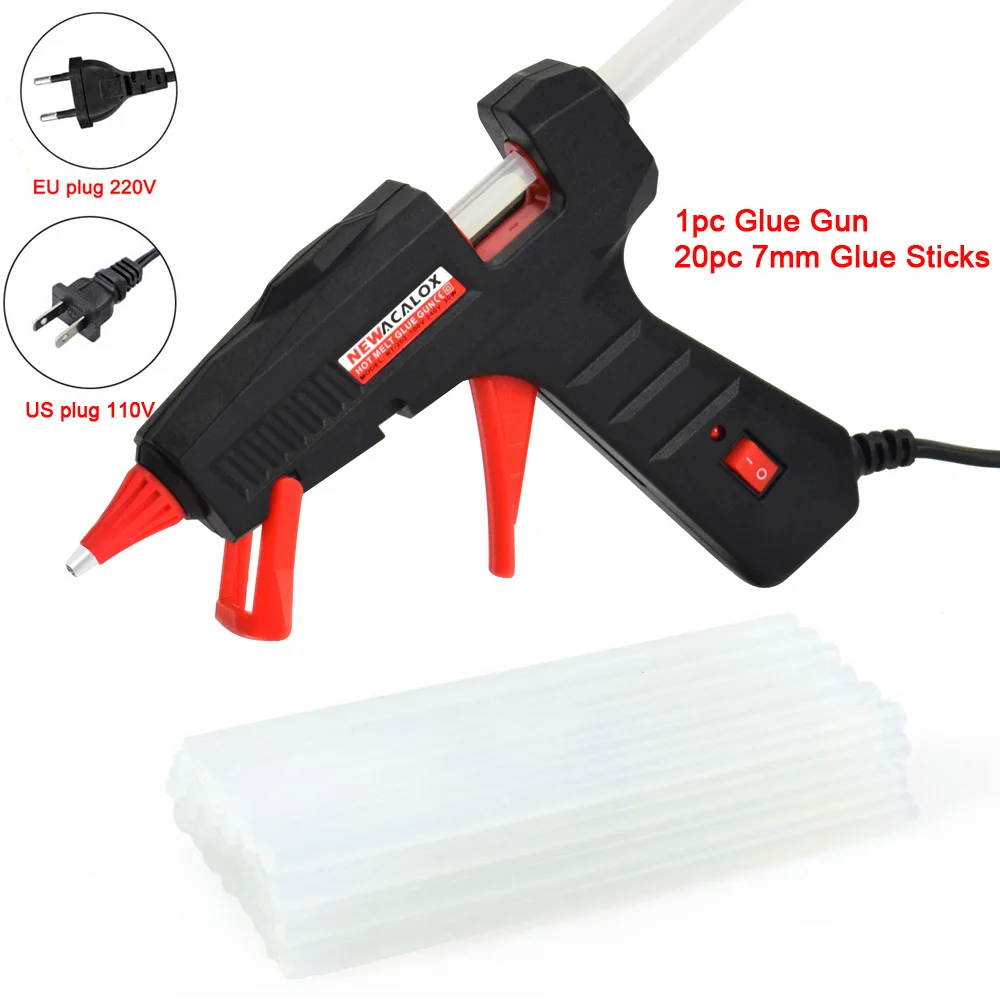 202 20PC Glue Gun NEWACALOX 110 V-240 V 30 Вт/60 Вт/100 W Высокая температура Нагреватель мини горячего расплава клея пушка трансплантат тепловой инструмент для ремонта мини Горячая Пистолеты DIY ручной инструмент - Цвет: 202 20PC Glue Gun