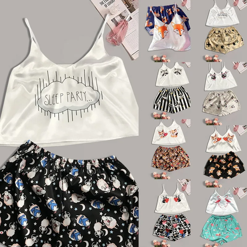 Милая Пижама с животным принтом домашний костюм летняя сексуальная пижама