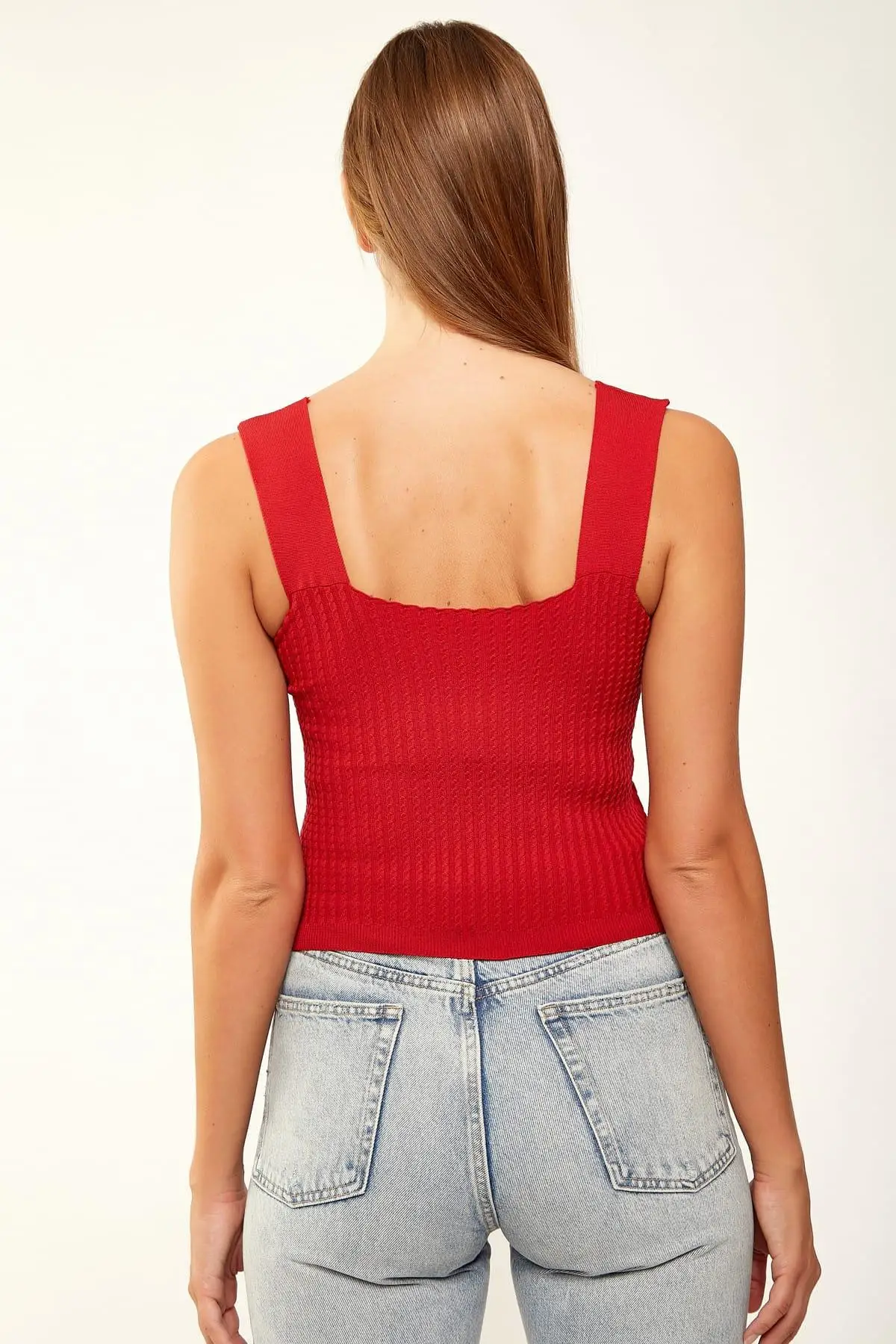 Счастье ist. Женский красный квадратный воротник свитер укороченный Топ Блузка