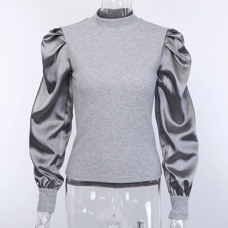 Forefair Корейская ребристая с пышными рукавами Элегантная блузка для женщин весна