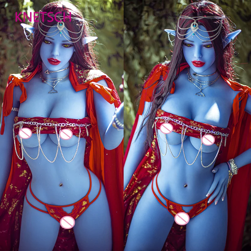 Секс-кукла KNETSCH из ТПЭ 158 см с синей кожей Реалистичная грудь Вагина анус оральный