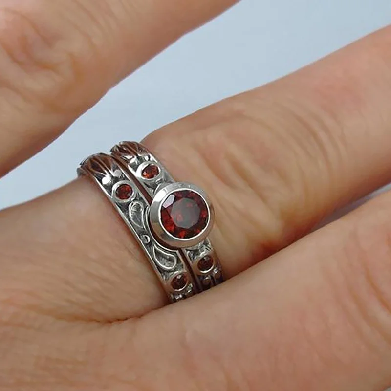 

Vintage Red Diamond Engagement Wedding Love Ring Size 6-10