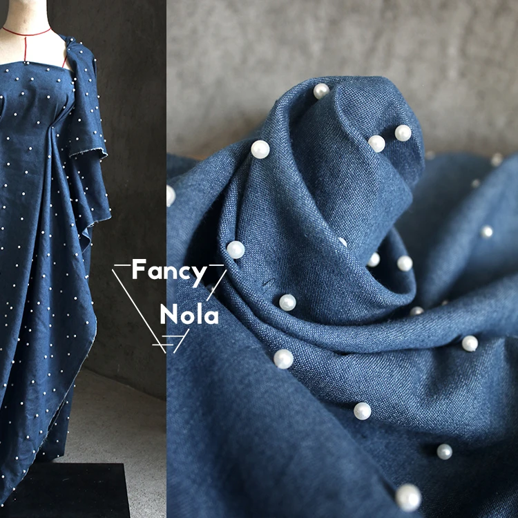 Жемчужный деним 150 см Ширина Творческая ручная вышитая синяя ткань DIY Дизайнерская 3D стерео ткань CG086.