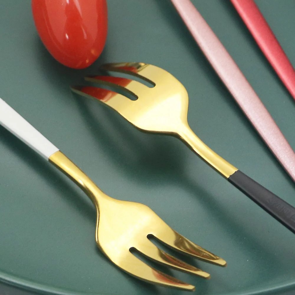 1 шт. черного и золотого цвета вилки Чай торт Вилка для закуски Посуда Столовые