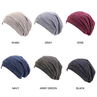 hot selling mens and womens pullover hats two color lined turban satin night sleep cap universal knitted bonnet cancer chemo