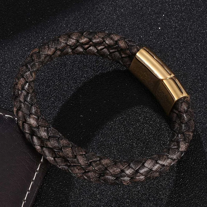Двойной слой Ретро черный плетеный кожаный браслет мужские ювелирные изделия из