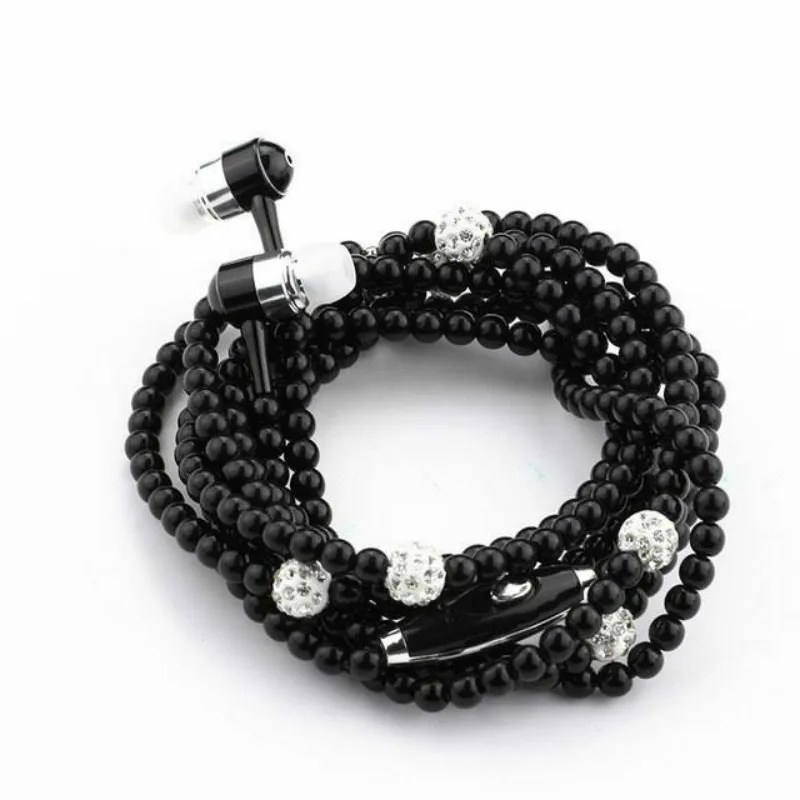 Красочные украшения со стразами жемчужное ожерелье проводные наушники стерео с