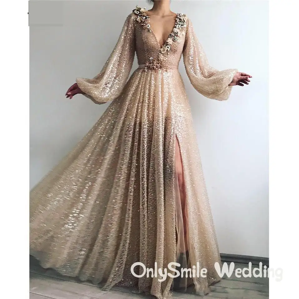 

Платье для выпускного вечера с длинным рукавом и V-образным вырезом