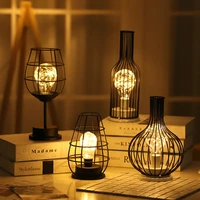 wine glass bottle led night light iron hollow out night lamp for cafe hotel balcony home decoration table lamp