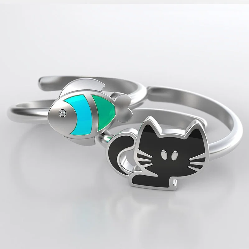 Кольца "Кошка и Рыба", открытые, со свободной регулировкой, элегантный аксессуар, простое украшение, творческая пара.