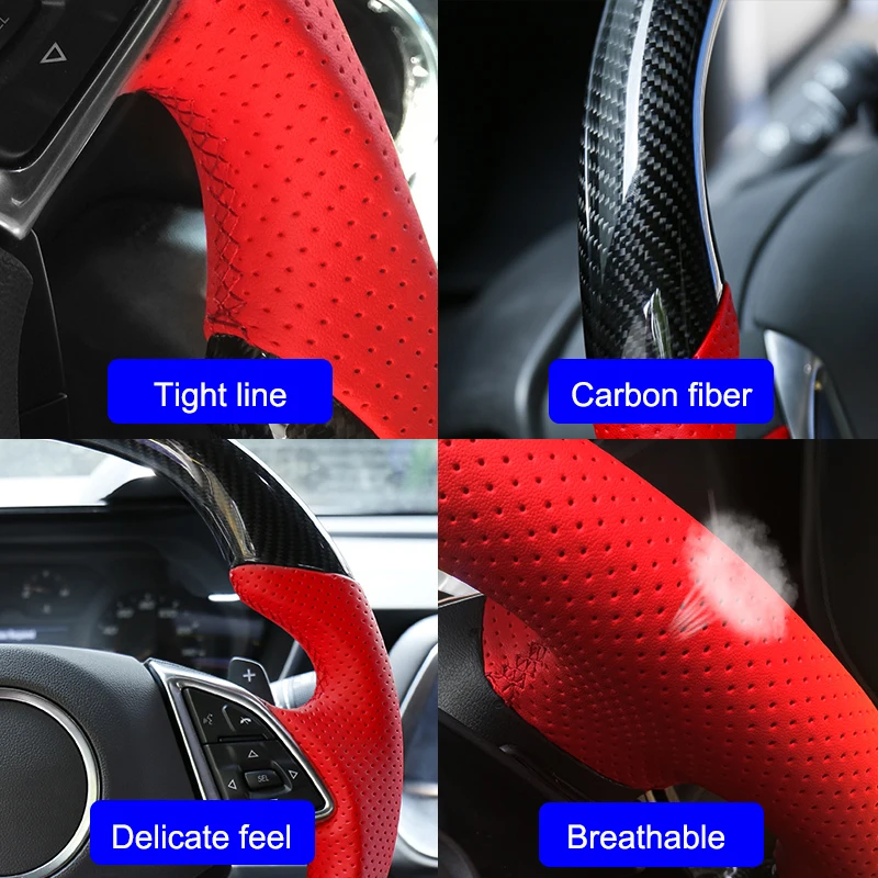 QHCP Carbon Fiber Steering Wheel Customized Leather Suede Replacement Special For Chevrolet Camaro 2016 2017 2018 | Автомобили и
