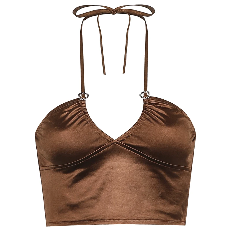 

Sexy Fashion y2k Brown Halter Tops Women Backless Skinny Camisole Korean Harajuku 90s Clubwear Crop Shirts Vintage corset top