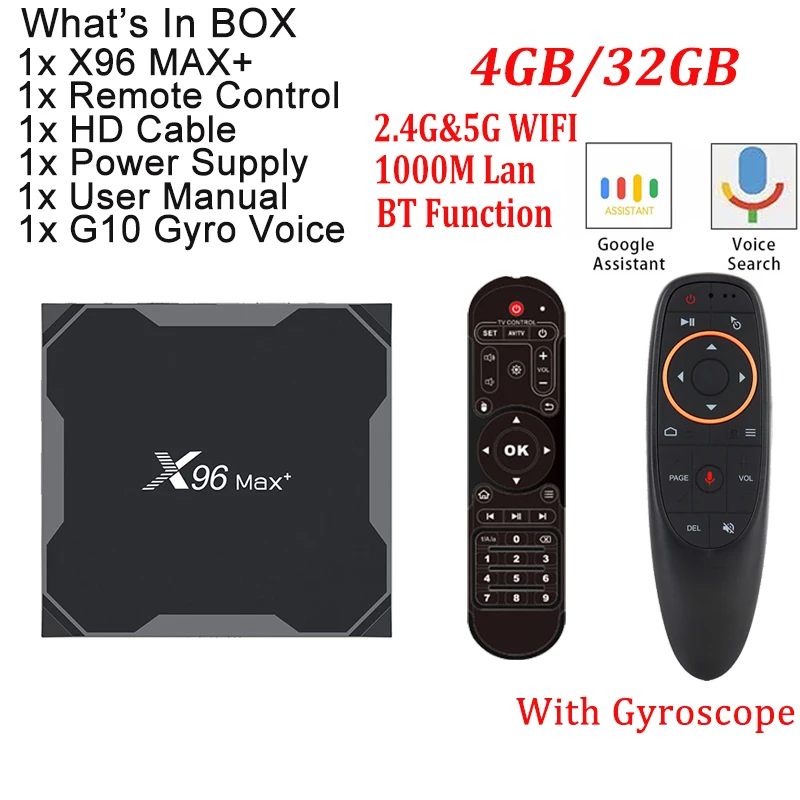 X96 MAX PLUS TV Box Android 9.0 MAX 4GB 64GB Amlogic S905X3 Smart TV Box 4K TV Android Box 2.4G&5G Wifi BT4.0 H.265 X96 MAX - Цвет: 4G 32G With G10
