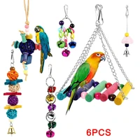 6pcs bird toys cockatiel parrot colourful cage accessories hanging climbing perch stand chewing swing training interactive toys
