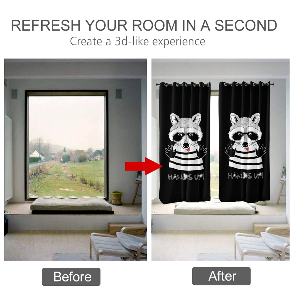 BeddingOutlet Raccoon Window Curtain Cute Animal Black Curtains For Kitchen Cartoon Living Room 1-Piece rideaux | Дом и сад