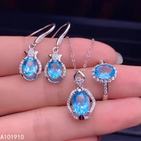 kjjeaxcmy boutique jewelry 925 sterling silver inlaid natural blue topaz necklace ring earring suit support detection classic