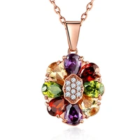flower round cubic zircon pendant necklace for women cz setting rhinestone colorful charms elegant ornament jewelry accessory
