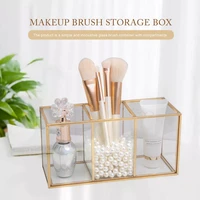 transparent glass makeup brush storage box gold cosmetics container ring pencil lipstick holder make up brushes organizer