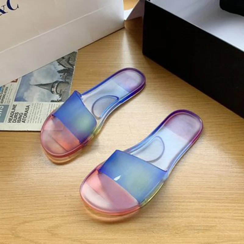 

PVC Material Transparent Jelly shoes Women Slippers 2021 Summer Ladies Sandal Solid Open-toed Beach Shoes Outer women Flip Flop