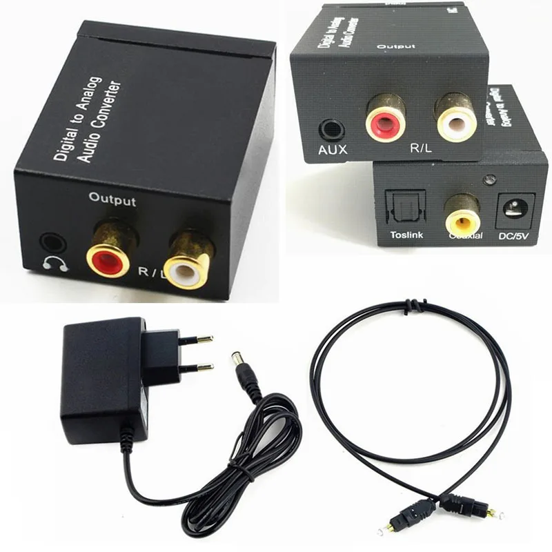 

Digital Optical Coax Coaxial Toslink to Analog RCA L/R Audio Converter 3.5MM Jack 2*RCA with Fiber/USB Cbale and Power Adapter