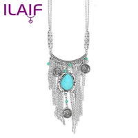 in 2022 the new woman tassel turquoise necklace pendant alloy necklace long chain necklace jewelry for women