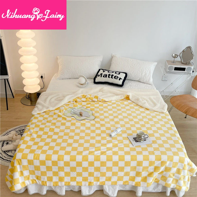 

Double blanket quilt winter thickening blanket lamb wool siesta coral bed linen student blanket dormitory flannel