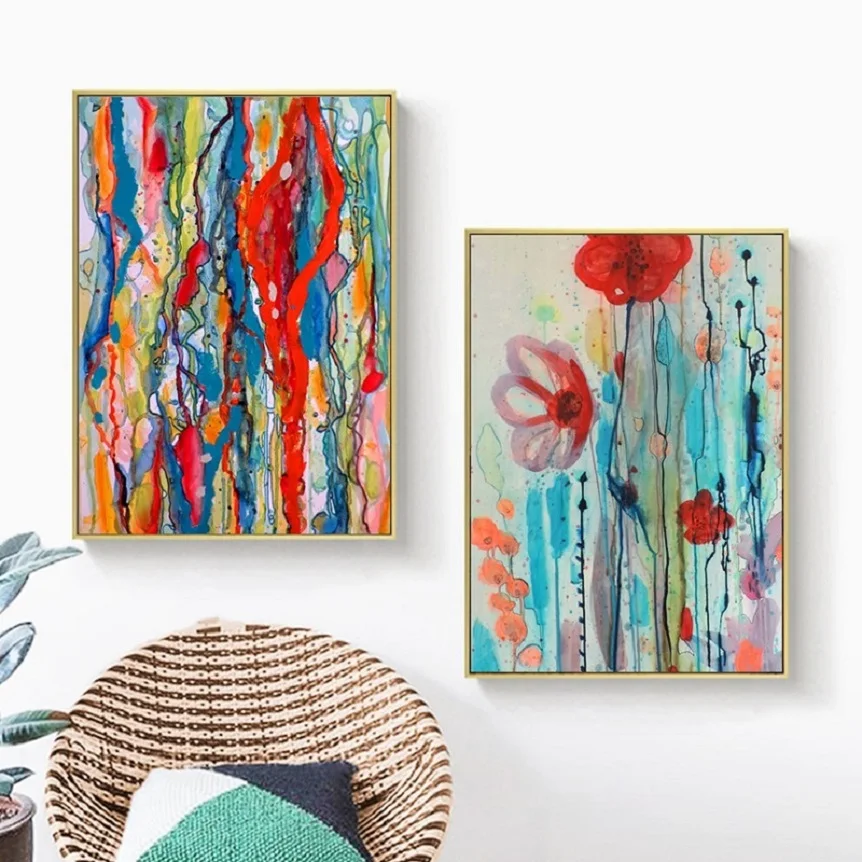 

Abstract Watercolor Flowers Artwork Canvas Art Print Painting Wall Pictures for Living Room Home Decorative Poster Bedroom Decor