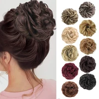 free shipping synthetic messy hair bun elastic chignon with elastic rubber band hairpieces messi for women donut bun ponytails