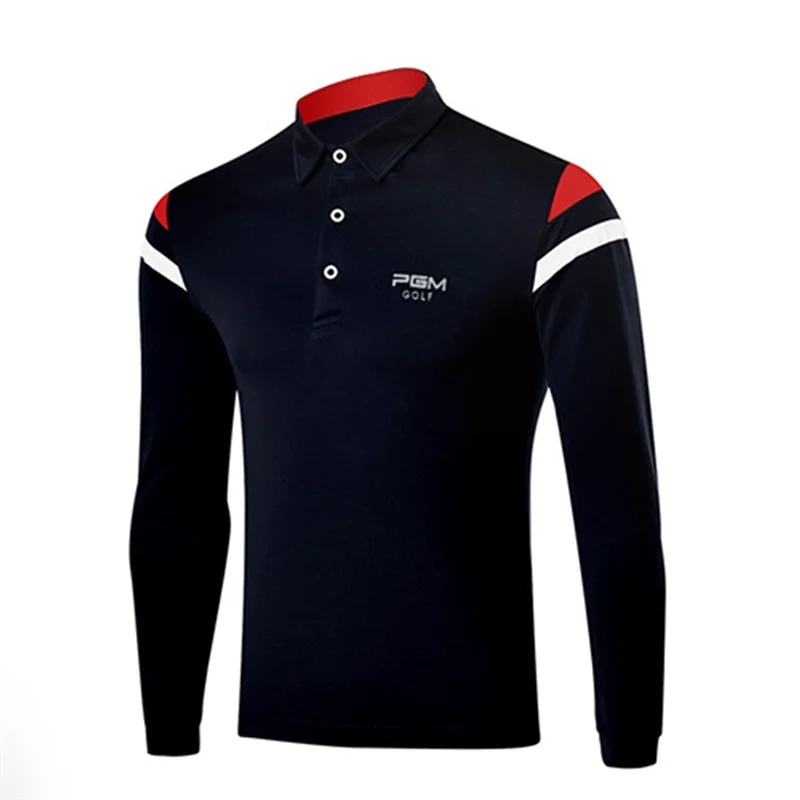Navy blue PGM рубашки для гольфа для мужчин осень зима Гольф одежда рубашка футболка с длинным рукавом спортивная футболка для настольного тенниса удобные мужские майки футболки - Color: Navy blue