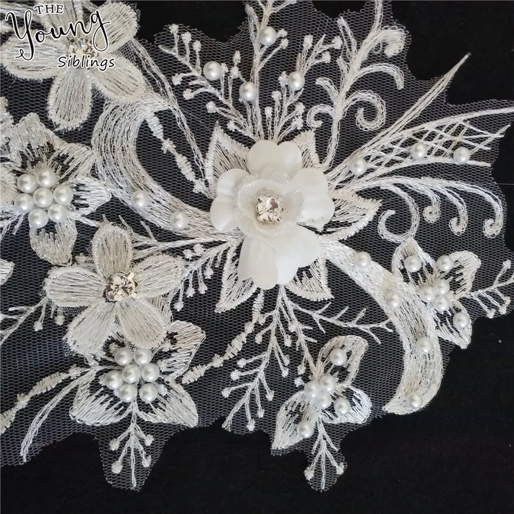 White embroidery lace garment decoration ABS pearl rhinestone 3D three-dimensional flower sewing DIY craft supplies accessories | Дом и сад