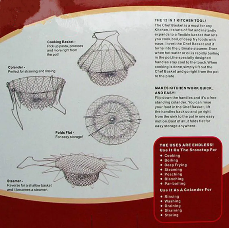 Складная промывка паром из нержавеющей стали корзина для шеф повара ситечко