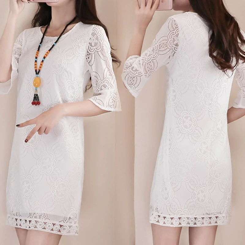 Летние корейские элегантные вечерние платья с белым кружевом четыре цвета