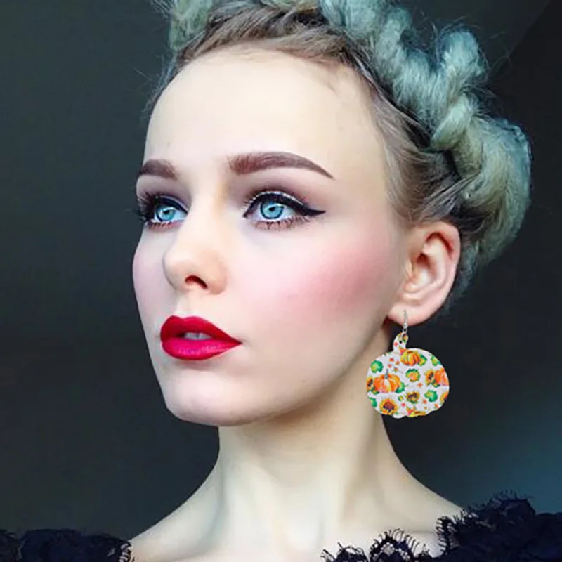 Серьги-капли из искусственной кожи с кленовым принтом на День Благодарения