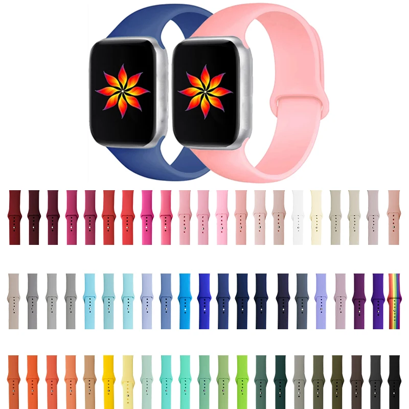 

Band For Apple Watch Strap 40mm 44mm 38mm 42mm Smart watch Wristband Silicone Sport Bracelet iWatch Serie 6 5 SE 4 3 2