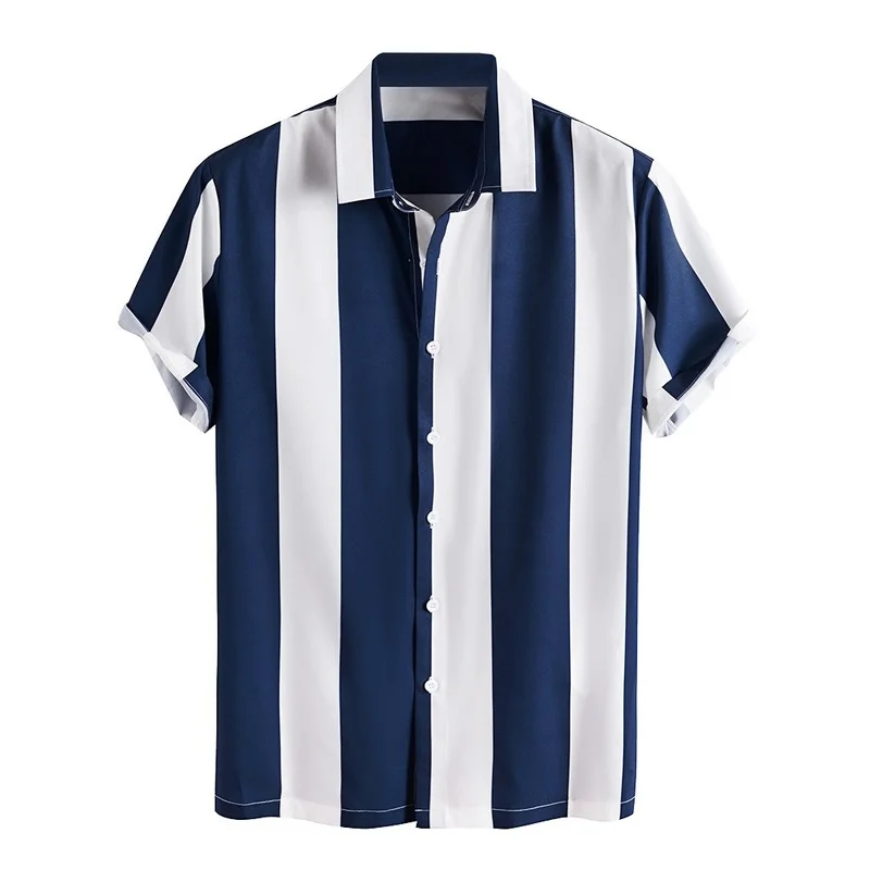 

Men Clothing 2021 Summer New Fashion Men's Short-sleeved Shirt Casual Striped Printing Men's Shirt Camisas Para Hombre