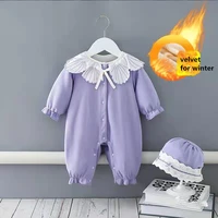 baby girl clothes party and wedding rompers baptism princess velvet infant jumpsuits for christmas winter with hat purple 0 4y