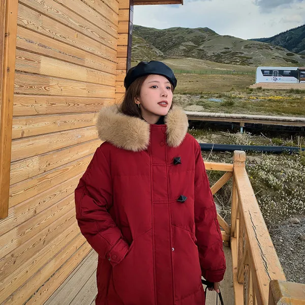 

Корейская мода Hu Chuliang от TINT ERA, Корейская пуховая куртка для женщин средней длины, новинка 2021, свободная зимняя хлопковая куртка Y2K в стиле Ха...