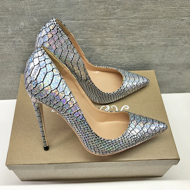 Туфли лодочки на шпильке заостренный носок змея питона высокий каблук