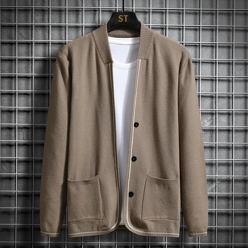 

Men's long-sleeved sweater solid color single-breasted autumn and winter warm jacket cardigan knitted sweater