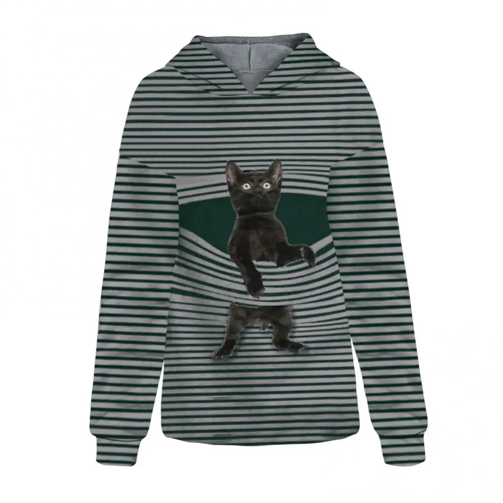 

Korean Streetwear Sweatshirt Women Casual Pullover Hip Hop Long Sleeve 3D Cats Stripes Print Hoodies Sportswear Tops
