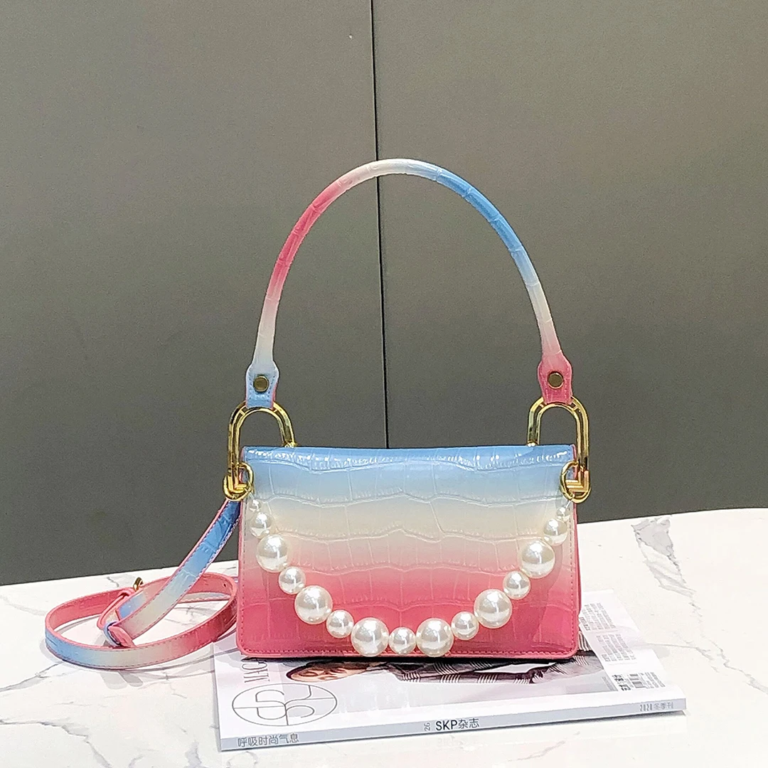 

Luxury Designer Handbags for Women 2021 Ladis Gradient Color Totes White Pearl Hand Bag Black Shoulder Purse Female Dropshipping