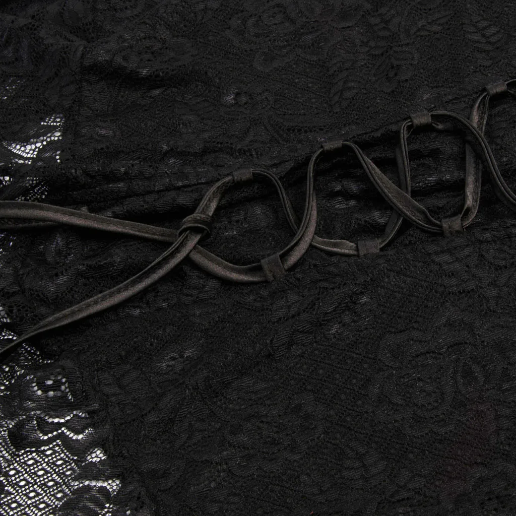 Женское кружевное платье на молнии однотонное черное с длинным рукавом длиной в