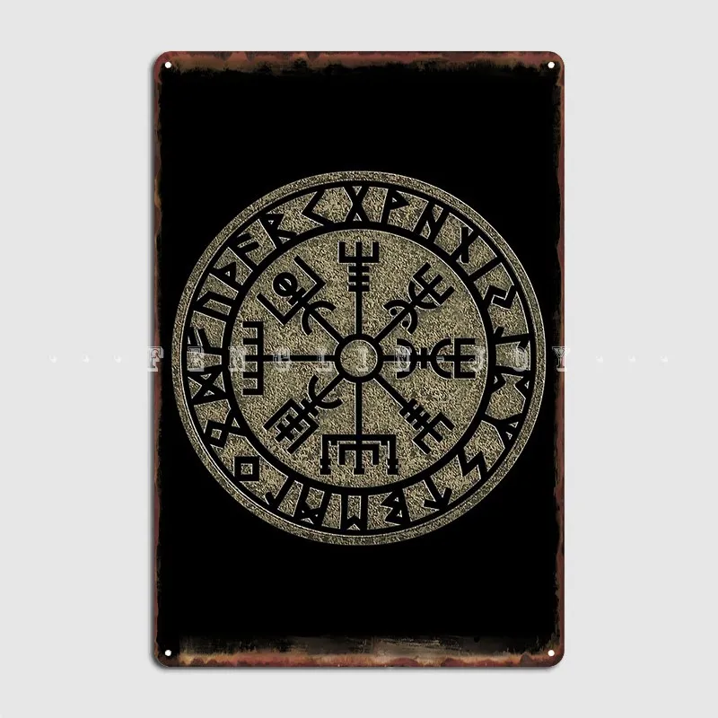 

Вегвивизир, компас викингов, скандинавский металлический плакат, клубный бар, персонализированный плакат жестяной плакат