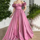 Длинные розовые вечерние платья 2021, Тафта без бретелек, дешевое пышное платье для выпускного вечера, вечернее платье с карманами и разрезом сбоку, на заказ