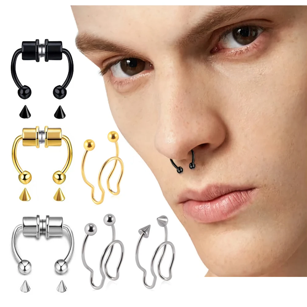 

30pcs/Lot Women Fake Piercing Nose Ring Hoop Septum Nose Clip Rock HipHoop Stainless Steel Magnet Fashion Punk Body Jewelry