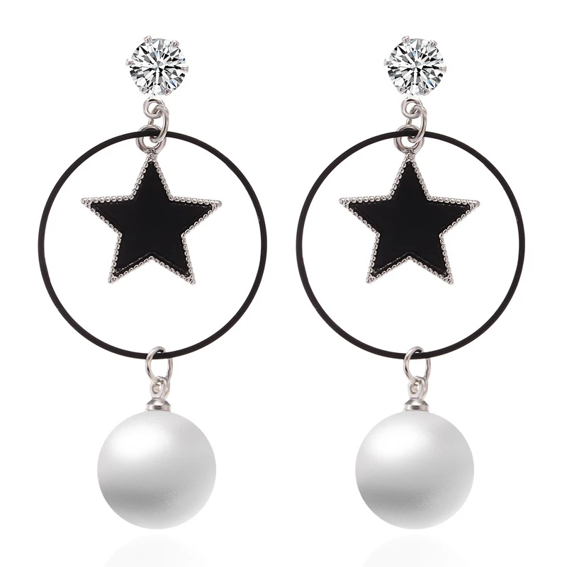 Корейские циркониевые серьги черные геометрические круглые висячие в виде