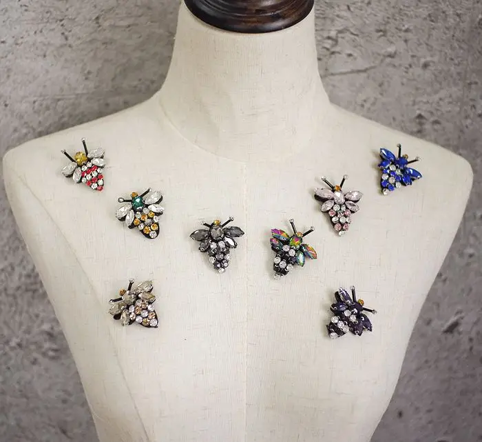 10 шт./лот высококачественные стеклянные кружевные нашивки в виде пчелы стразы